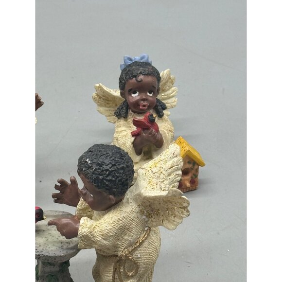 Set Of 5 African American Angel Christmas Figurines decor Birds Fruit READ - Picture 5 of 11
